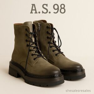 A.S. 98 Truett Calfskin Leather Combat Boots Green Size 9.5–10 Chunky Platform